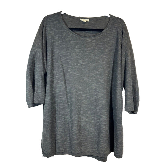 Eileen Fisher L Organic Linen Cotton Blend Short Sleeve Charcoal Sweater C26 - Picture 1 of 6